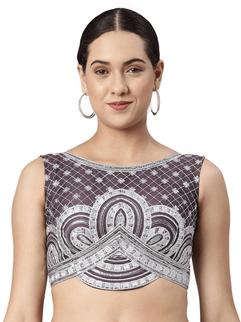 Flaher Women Embroidered Net Padded Saree Blouse