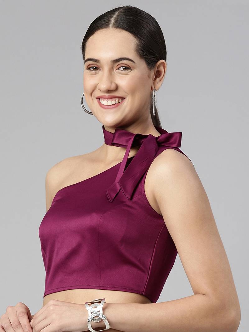 Flaher Women Solid Satin Padded Saree Blouse