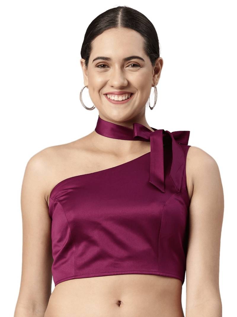 Flaher Women Solid Satin Padded Saree Blouse