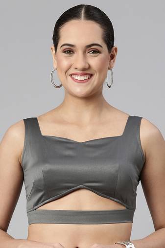 Flaher Women Solid Satin Padded Saree Blouse