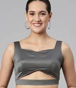 Flaher Women Solid Satin Padded Saree Blouse