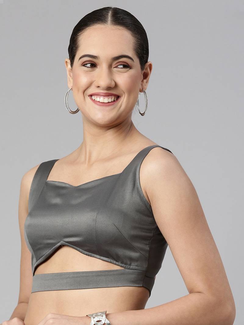Flaher Women Solid Satin Padded Saree Blouse