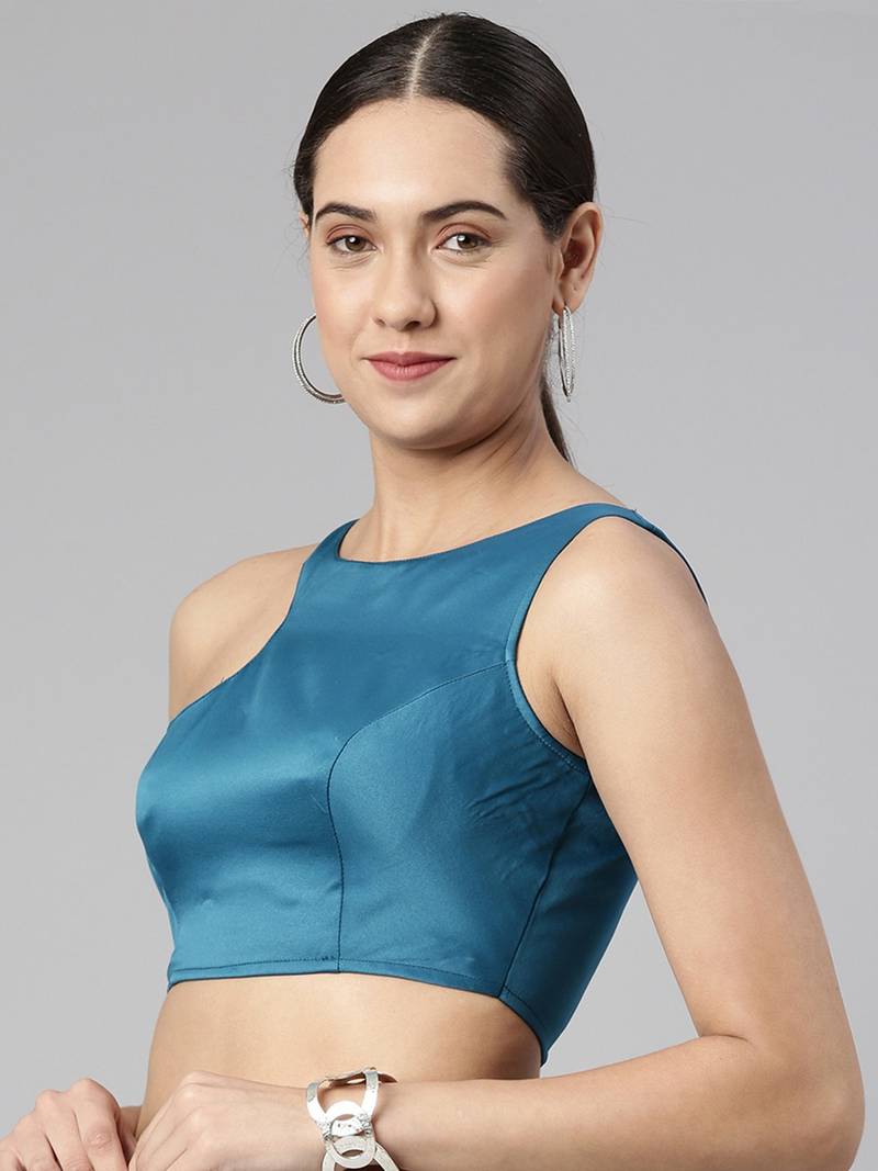 Flaher Women Solid Satin Padded Saree Blouse