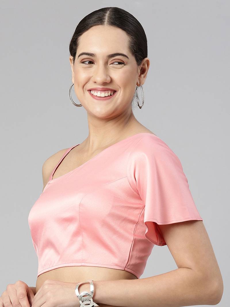 Flaher Women Solid Satin Padded Saree Blouse