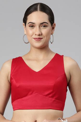 Flaher Women Solid Satin Padded Saree Blouse