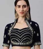 Flaher Women Embroidered Velvet Ready To Wear Padded Saree Blouse