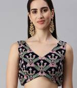Flaher Women Embroidered Velvet Ready To Wear Padded Saree Blouse