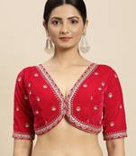 Flaher Women Red  Gold-Toned Embroidered Velvet Padded Blouse