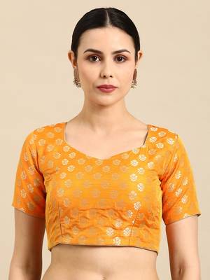 Flaher Woven Design Faux Banarasi Silk Jacquard Ready To Wear Padded Saree Blouse 1