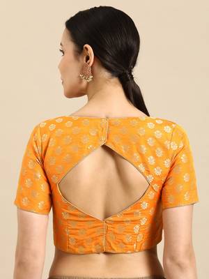Flaher Woven Design Faux Banarasi Silk Jacquard Ready To Wear Padded Saree Blouse 2