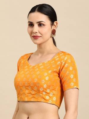 Flaher Woven Design Faux Banarasi Silk Jacquard Ready To Wear Padded Saree Blouse 3