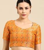 Orange Jacquard Readymade Blouse with Floral Zari Weaving