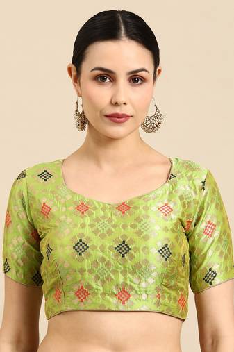 Flaher Sweetheart Neck Faux Banarasi Silk Jacquard Padded Saree Blouse