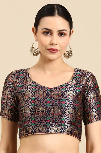 Flaher Sweetheart Neck Faux Banarasi Silk Jacquard Padded Saree Blouse