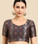 Flaher Sweetheart Neck Faux Banarasi Silk Jacquard Padded Saree Blouse