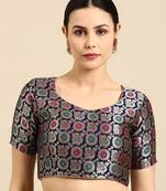 Flaher Woven Design Faux Banarasi Silk Jacquard Ready To Wear Padded Saree Blouse