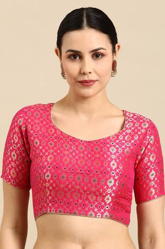 Flaher Sweetheart Neck Faux Banarasi Silk Jacquard Padded Saree Blouse