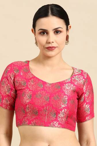 Flaher Sweetheart Neck Faux Banarasi Silk Jacquard Padded Saree Blouse