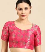 Flaher Sweetheart Neck Faux Banarasi Silk Jacquard Padded Saree Blouse