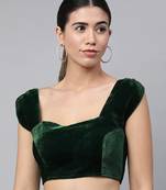 Women Green Velvet Readymade Padded Blouse