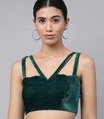 Women Teal Velvet Readymade Padded Blouse