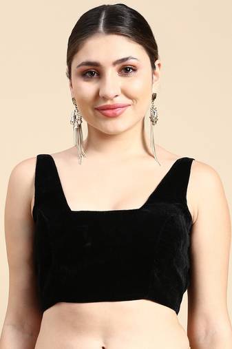 Flaher Solid Velvet Readymade Padded Saree Blouse