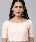 Flaher Women Peach Embroidered Georgette Readymade Padded Blouse