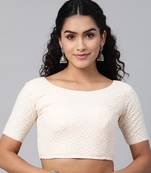 Flaher Women Beige Embroidered Georgette Readymade Padded Blouse