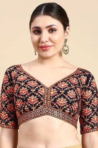 Flaher Embroidered Mirror Work Readymade Padded Saree Blouse