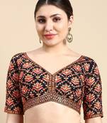 Flaher Embroidered Mirror Work Readymade Padded Saree Blouse