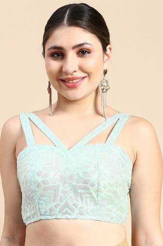 Flaher Embroidered Sequinned Padded Net Readymade Blouse