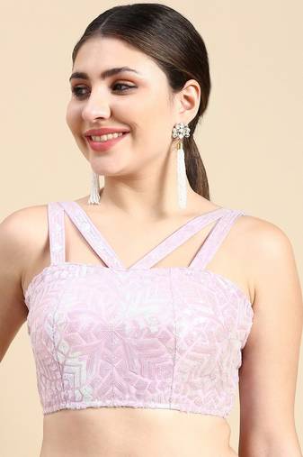 Flaher Embellished Sequinned Net Readymade Padded Saree Blouse