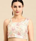 Flaher Embroidered Satin Ready To Wear Padded Saree Blouse