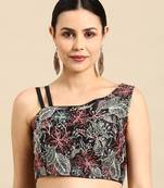 Flaher Zari Embroidered Satin Padded Saree Blouse