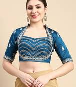 Flaher Embroidered Silk Readymade Padded Saree Blouse