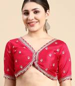 Flaher Women Embroidered Silk Padded Readymade Blouse