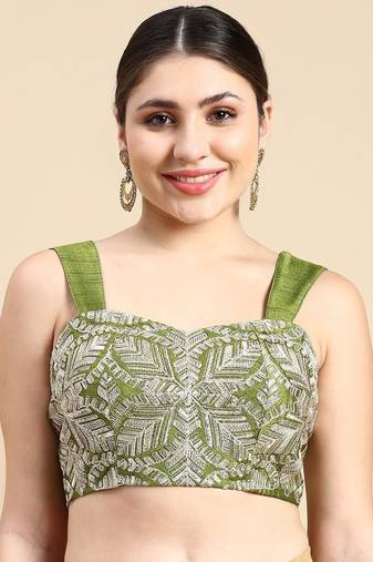 Flaher Embroidered Zari Sweetheart Neck Silk Padded Readymade Blouse