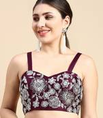 Flaher Embroidered Sequinned Silk Readymade Padded Saree Blouse