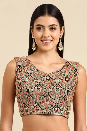 Multicolor Velvet Threadwork Readymade Blouse