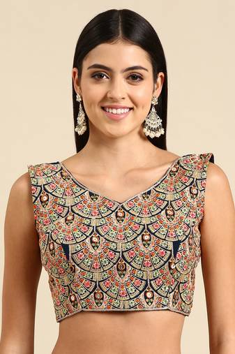 Flaher Embroidered Georgette Ready To Wear Padded Saree Blouse