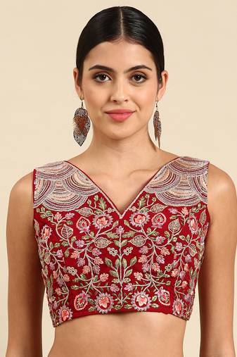 Flaher Embroidered Georgette Ready To Wear Padded Saree Blouse