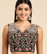 Flaher Embroidered Georgette Ready To Wear Padded Saree Blouse
