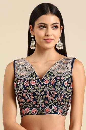 Flaher Women Embroidered Georgette Ready To Wear Padded Saree Blouse