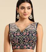 Flaher Women Embroidered Georgette Ready To Wear Padded Saree Blouse