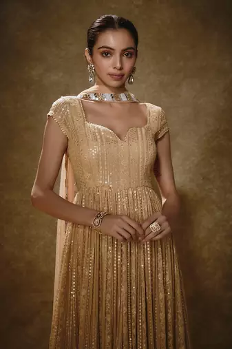 Rose gold anarkali set