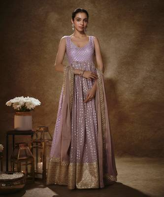 Lilac & gold anarkali set 1