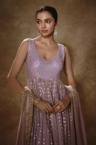 Lilac & gold anarkali set