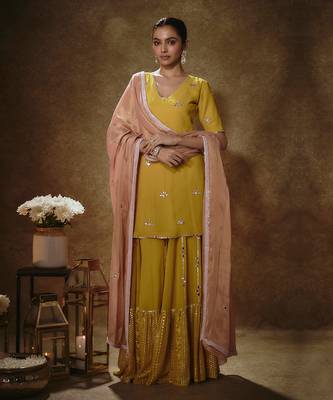 Citrine yellow & blush pink sharara set 1