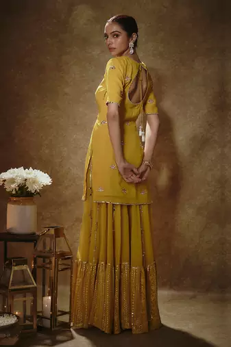 Citrine yellow & blush pink sharara set