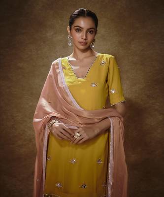 Citrine yellow & blush pink sharara set 4